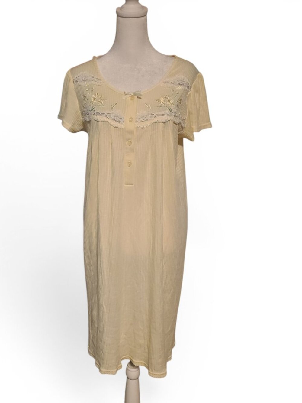 Vintage 90s Pastel Yellow Babydoll Grandmacore Nightgown Sleep Dress Size Small